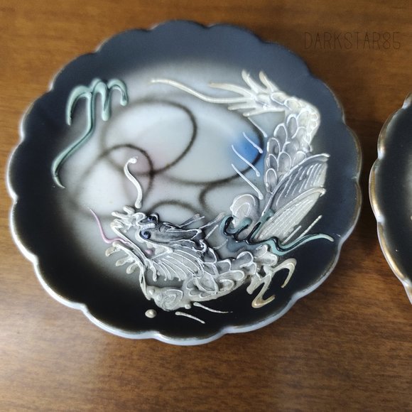 Vintage Made in Japan Moriage Black Dragonware Demitasse Teacups and Saucers - Picture 8 of 14